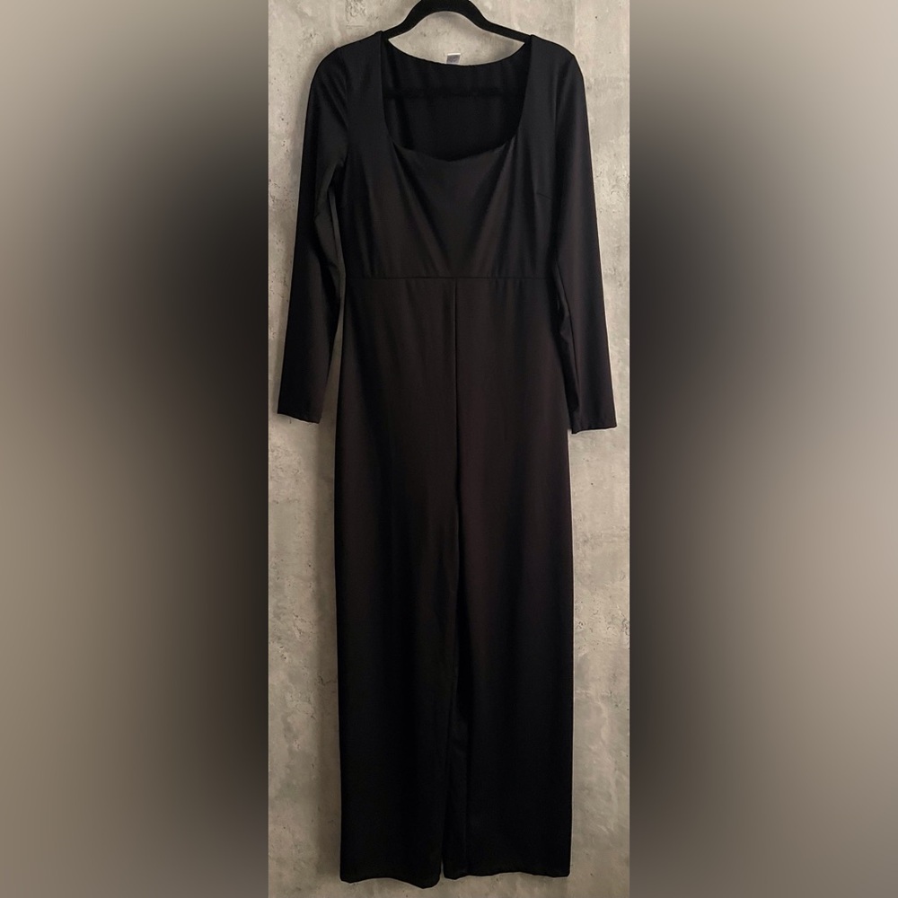 NWOTs Popilush Black Shape Wear Slimming  Square Neck Wide Leg Jumpsuit Sz X-Lrg